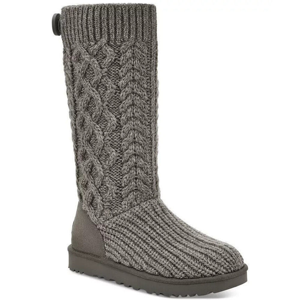 Women's UGG Classic Cardi Cabled Knit Boot Gray 9 New with Box